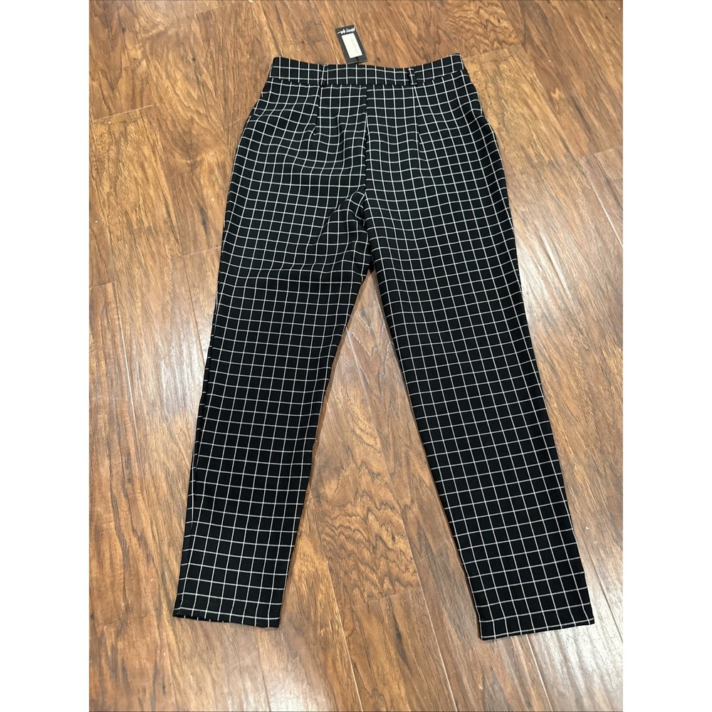 Nasty Gal Womens sz 10 Dress Pants Black Plaid Slim Leg Zip Closure